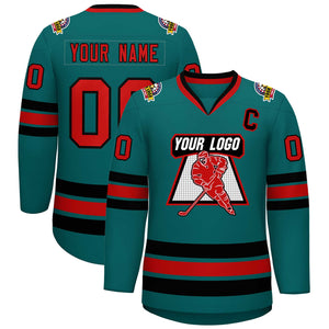 Maillot de hockey de style classique Aqua rouge-noir personnalisé