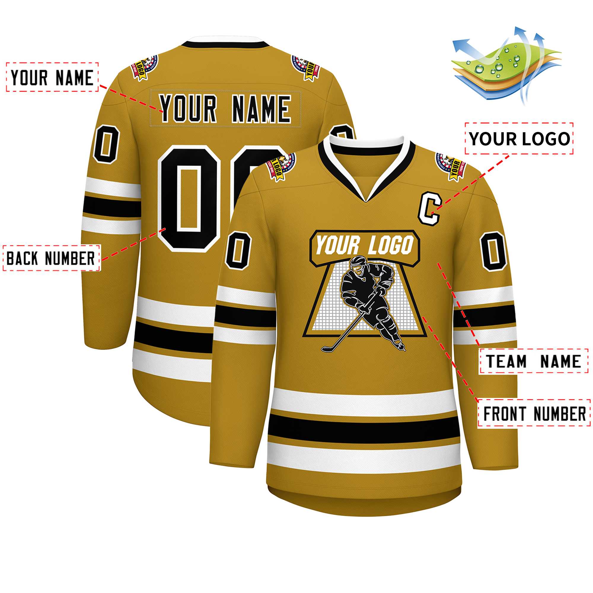 Maillot de hockey de style classique personnalisé Old Gold noir-blanc