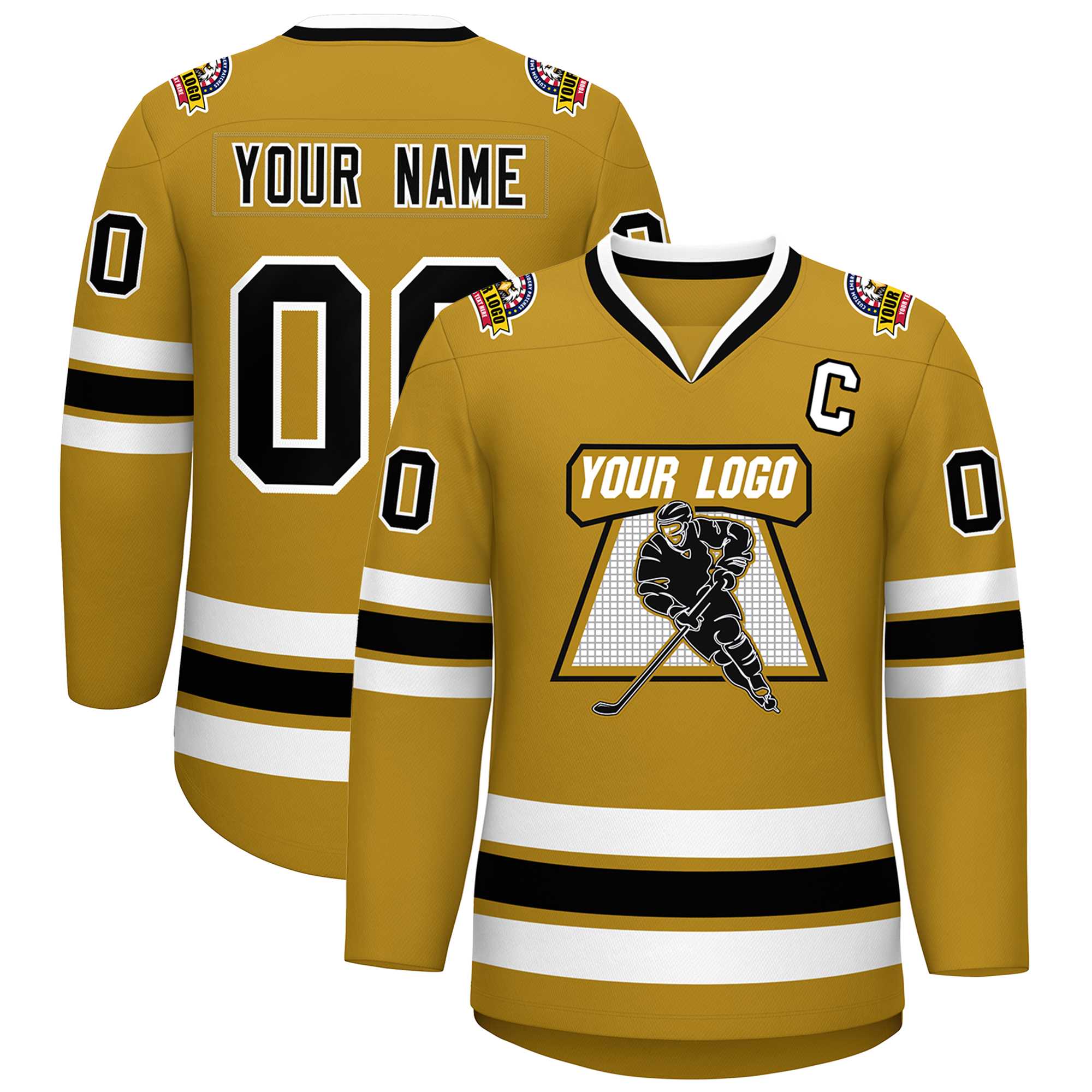 Maillot de hockey de style classique personnalisé Old Gold noir-blanc