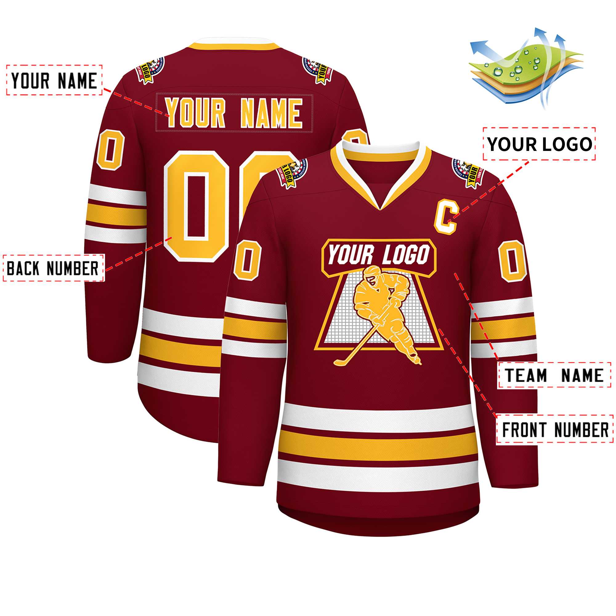 Custom Crimson Gold-White Classic Style Hockey Jersey