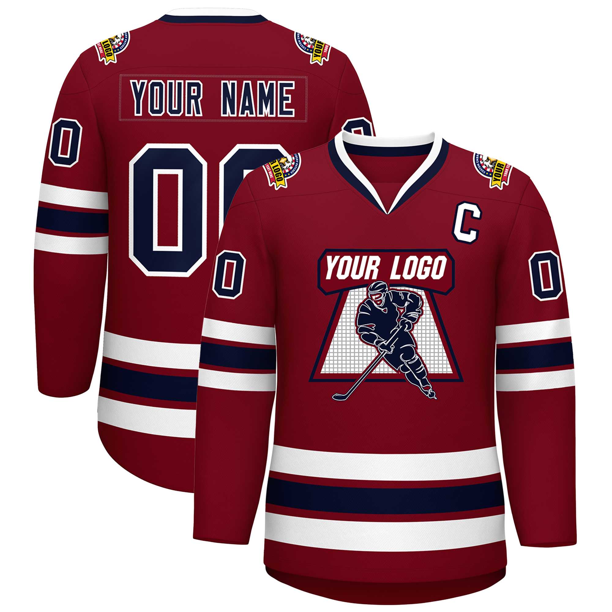 Custom Crimson Navy-White Classic Style Hockey Jersey