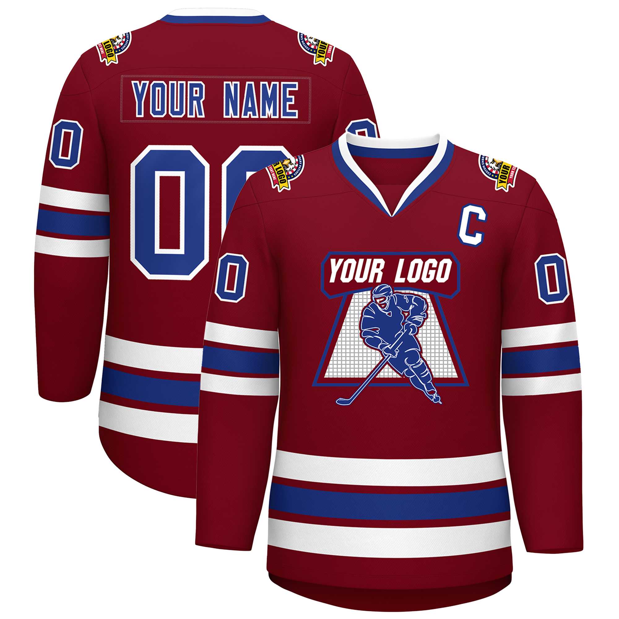 Custom Crimson Royal-White Classic Style Hockey Jersey