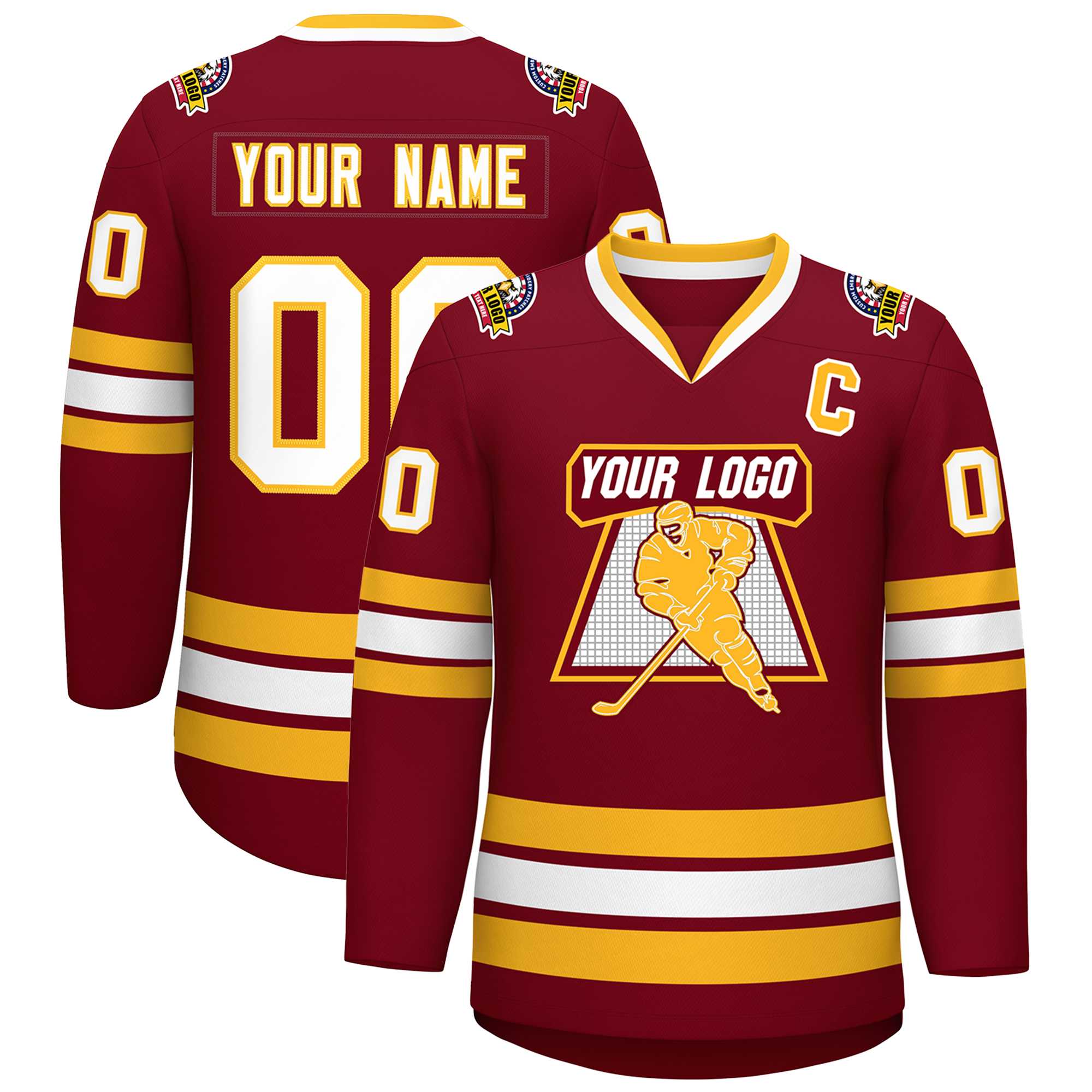 Custom Crimson White-Gold Classic Style Hockey Jersey