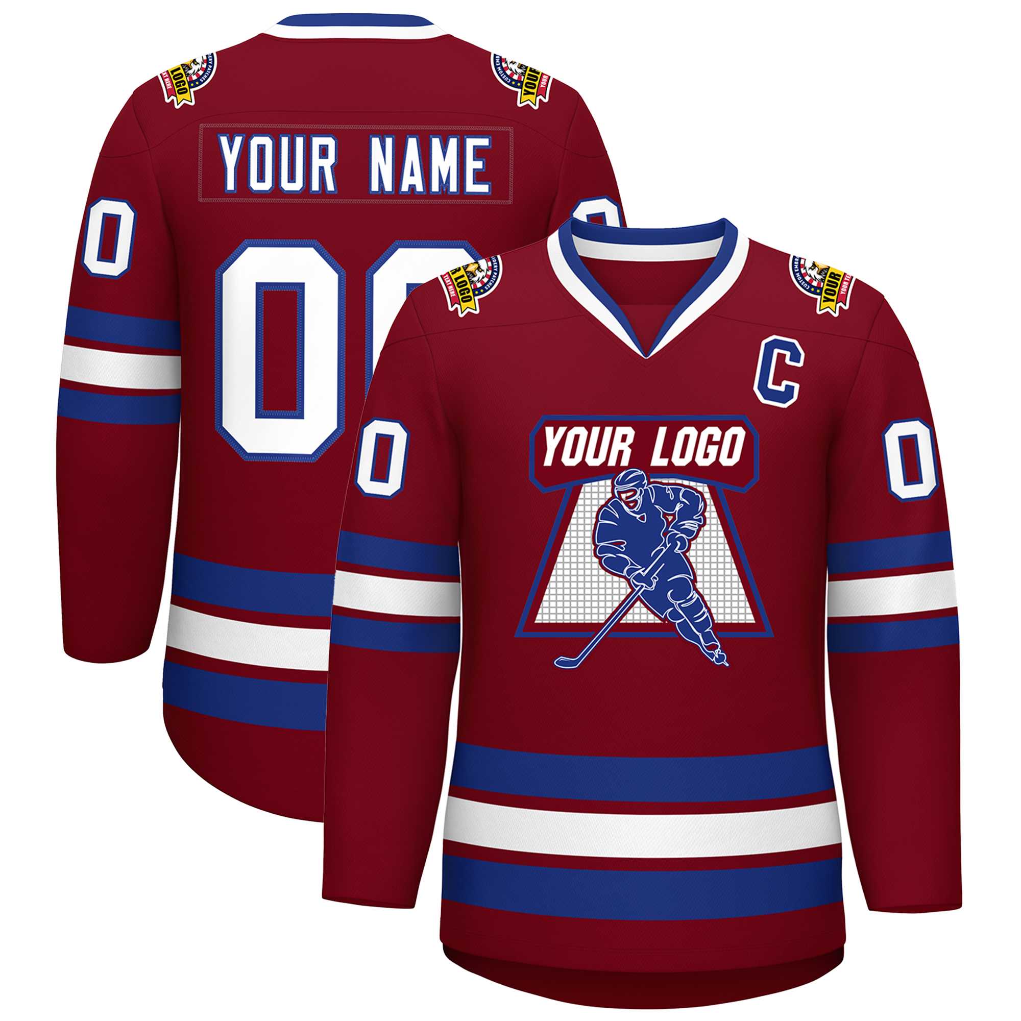 Custom Crimson White-Royal Classic Style Hockey Jersey