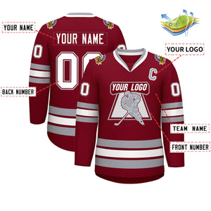 Custom Crimson White Crimson-Gray Classic Style Hockey Jersey