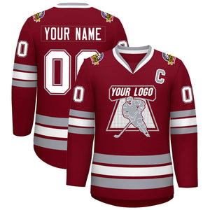 Custom Crimson White Crimson-Gray Classic Style Hockey Jersey