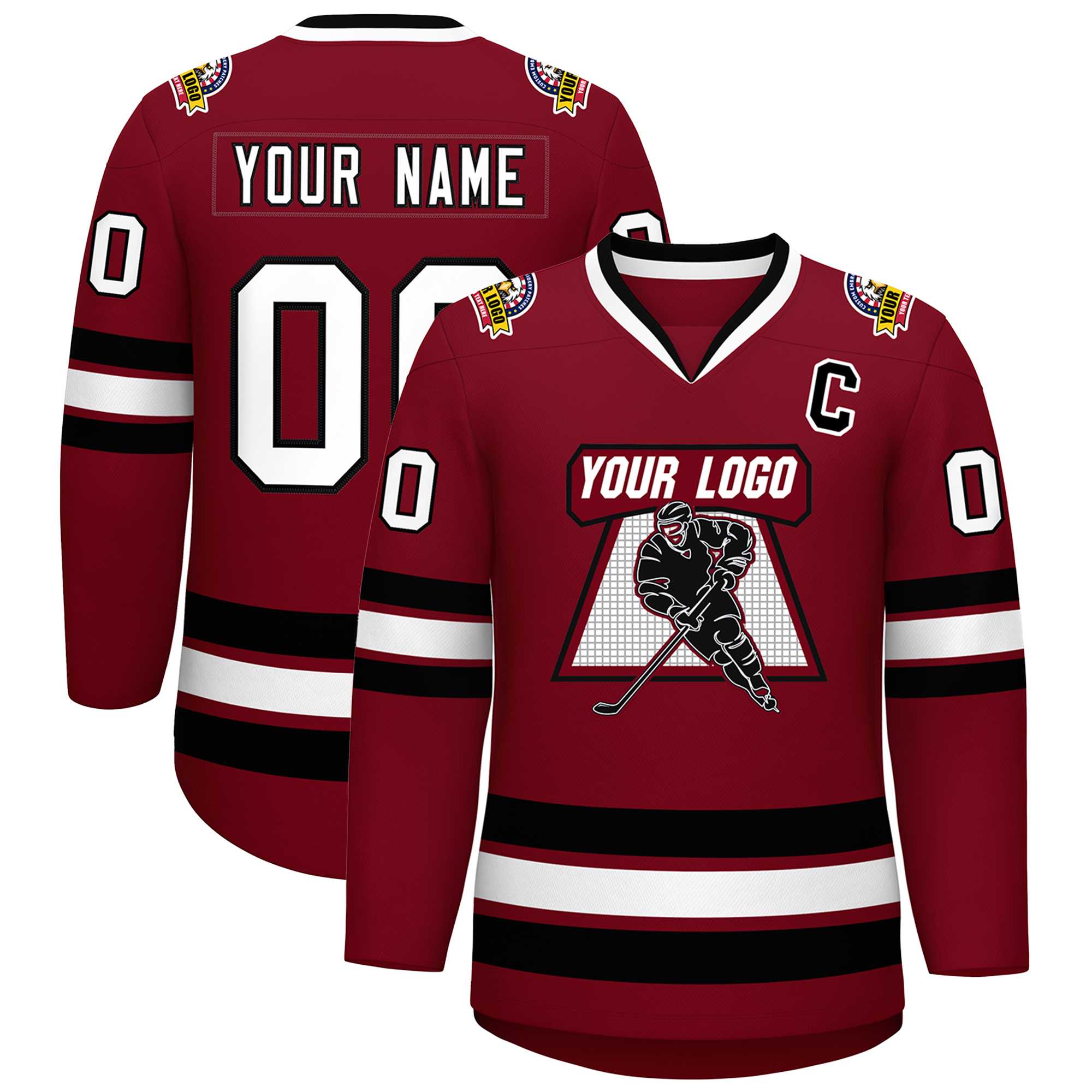 Custom Crimson White-Black Classic Style Hockey Jersey