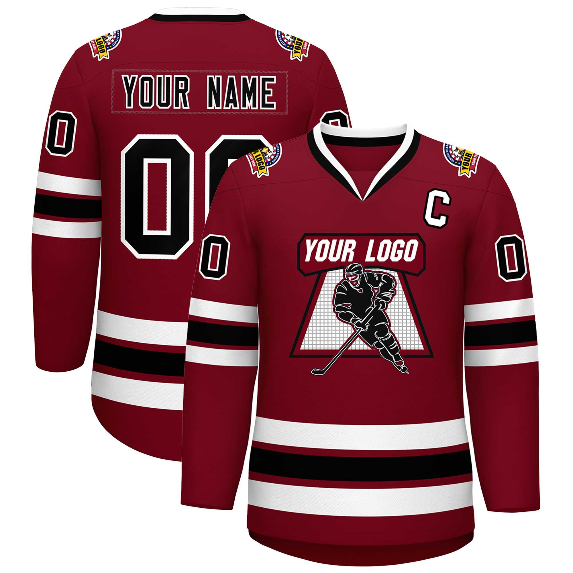 Custom Crimson Black-White Classic Style Hockey Jersey