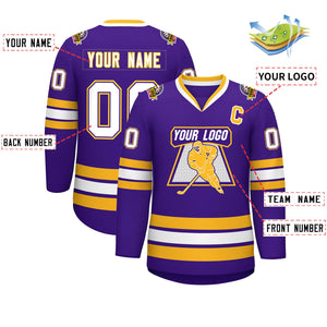 Custom Purple White Purple-Gold Classic Style Hockey Jersey