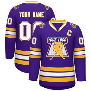 Custom Purple White Purple-Gold Classic Style Hockey Jersey