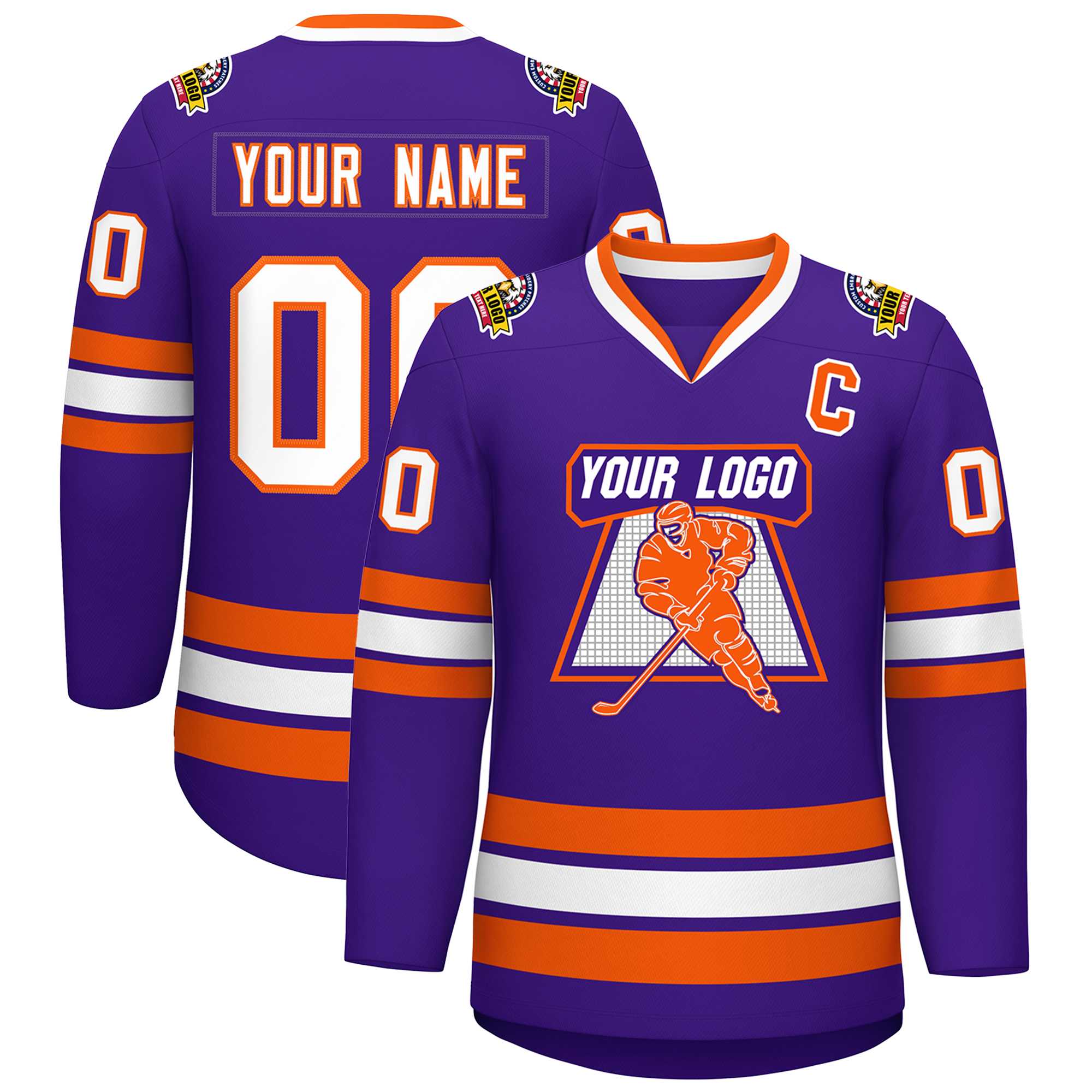 Custom Purple White-Orange Classic Style Hockey Jersey