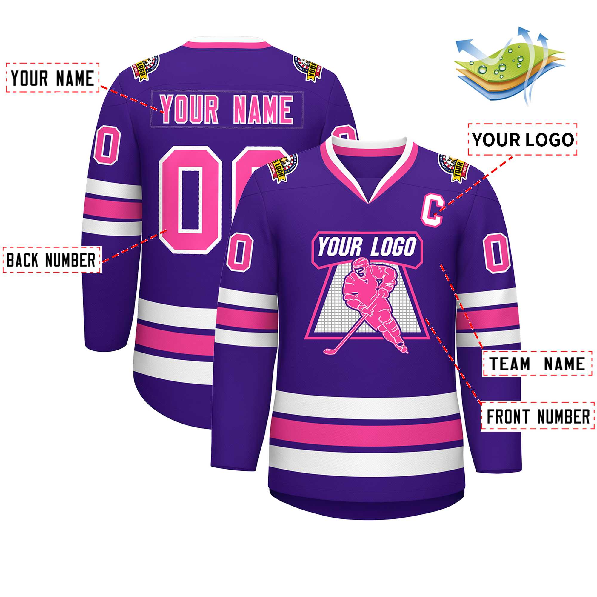 Custom Purple Pink-White Classic Style Hockey Jersey