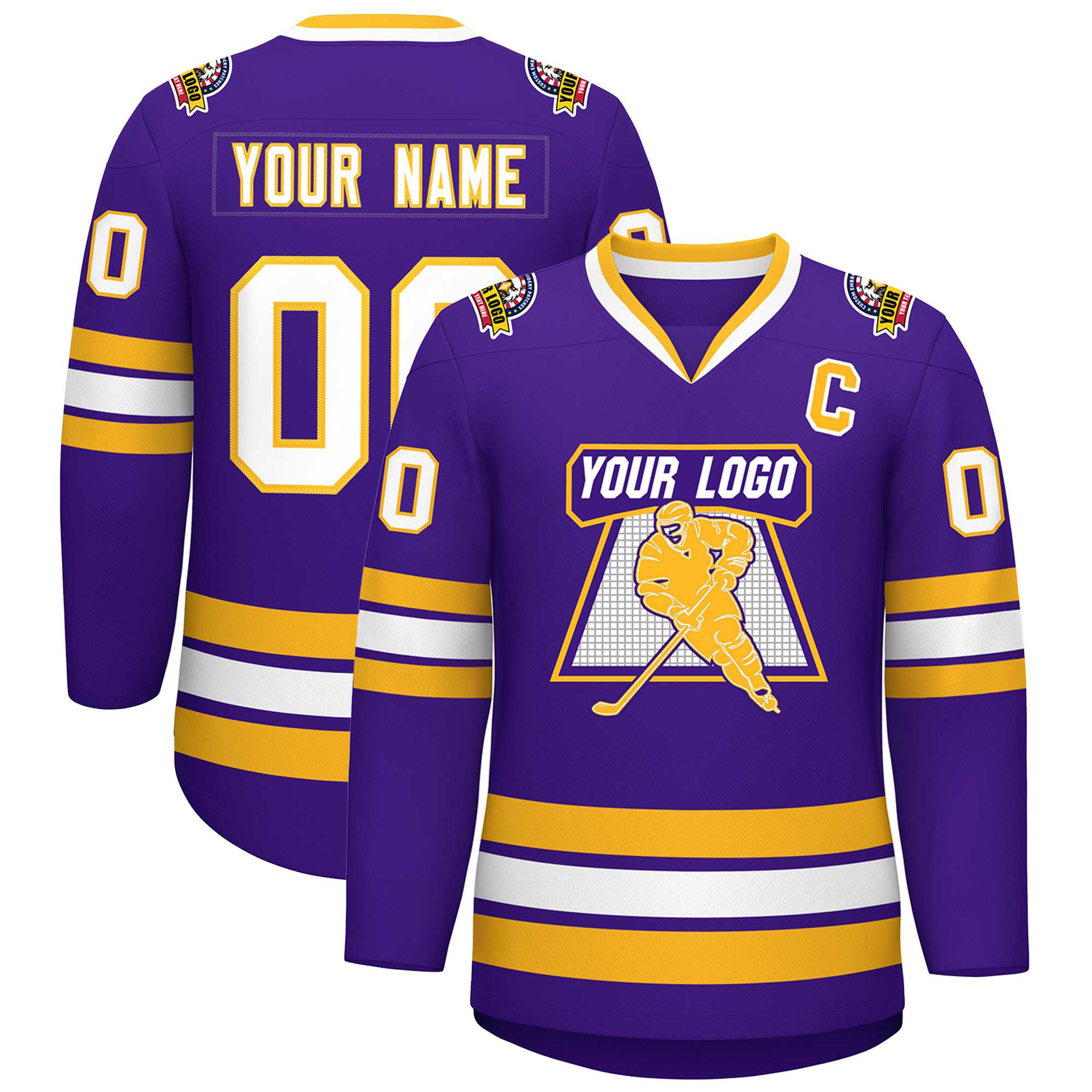 Custom Purple White-Gold Classic Style Hockey Jersey