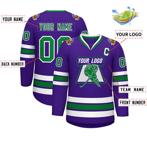 Custom Purple Kelly Green-White Classic Style Hockey Jersey