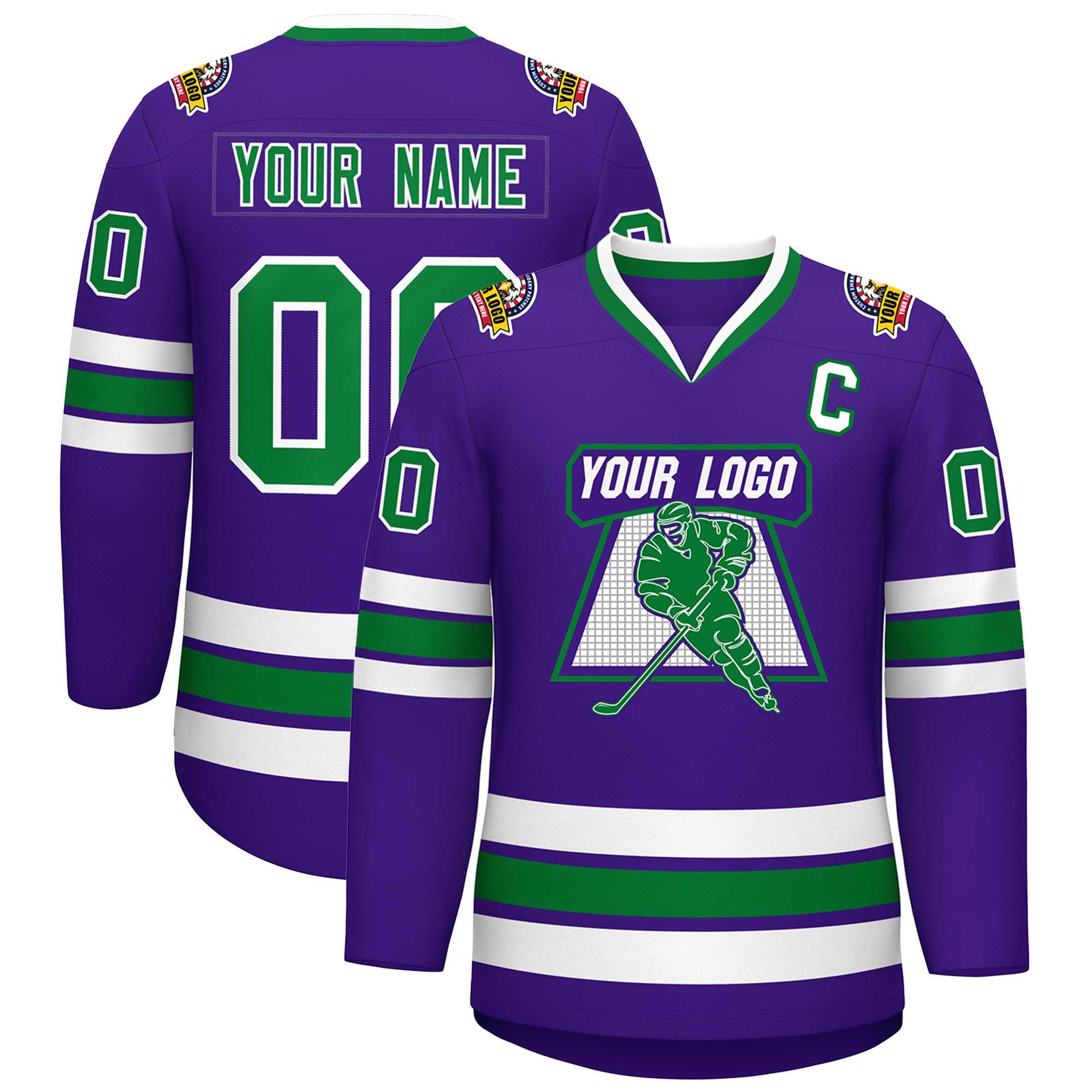 Maillot de hockey de style classique violet Kelly vert-blanc personnalisé