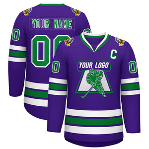 Custom Purple Kelly Green-White Classic Style Hockey Jersey