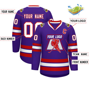 Custom Purple White-Red Classic Style Hockey Jersey