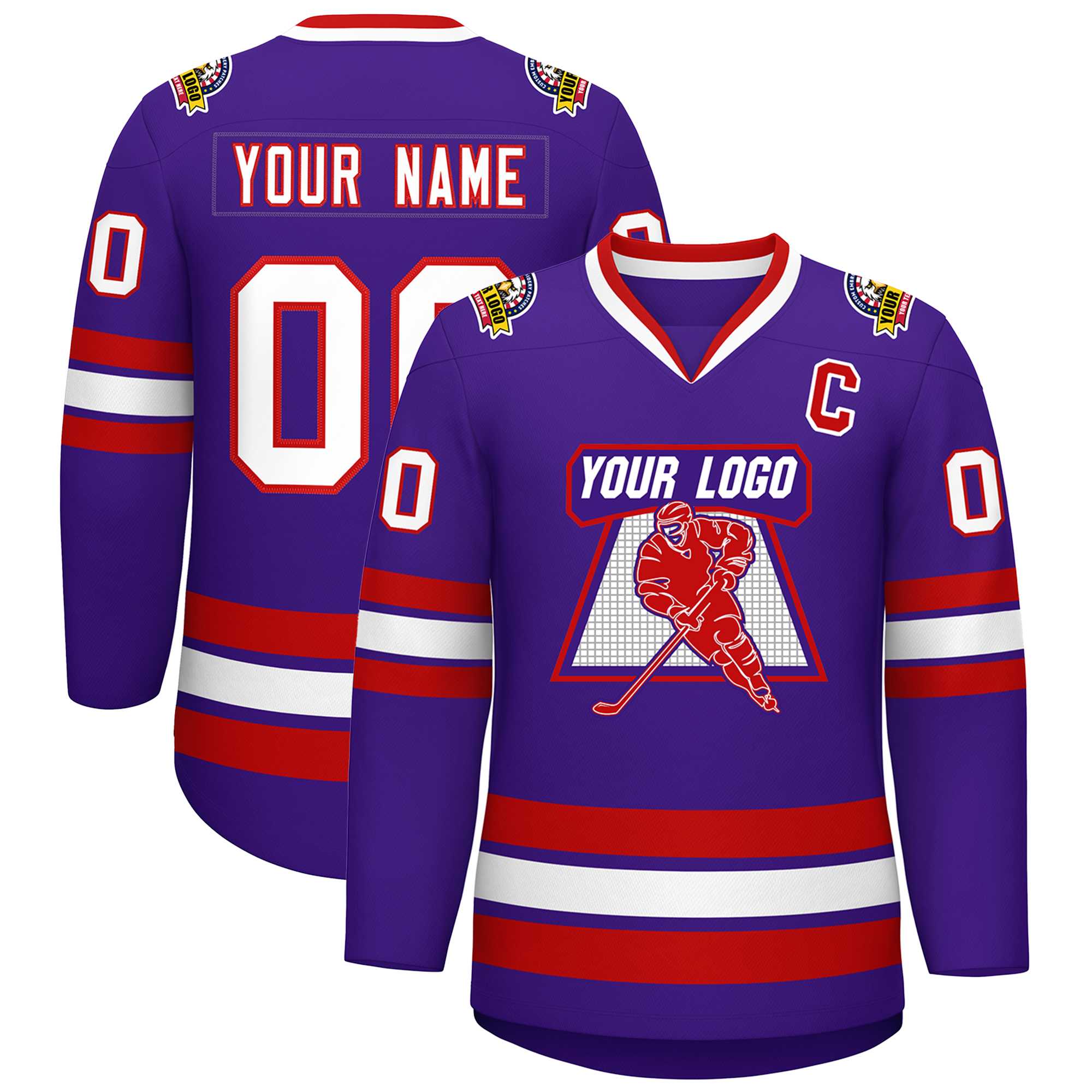 Custom Purple White-Red Classic Style Hockey Jersey