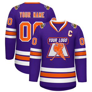 Maillot de hockey de style classique violet orange-blanc personnalisé