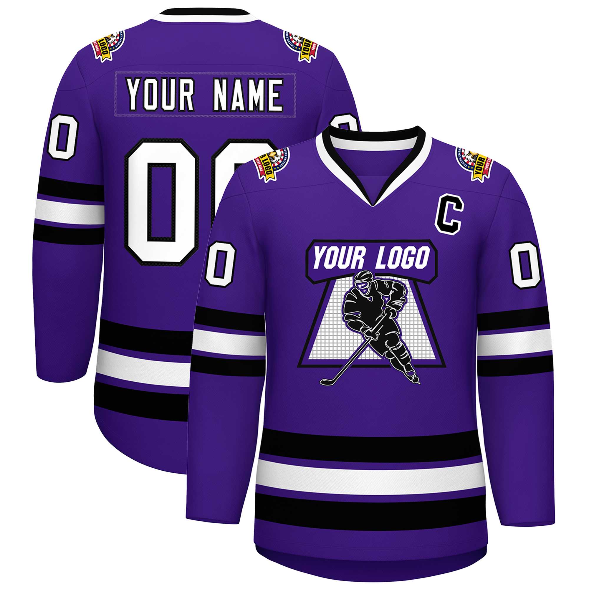 Maillot de hockey de style classique violet blanc-noir personnalisé