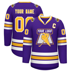 Custom Purple Gold-White Classic Style Hockey Jersey