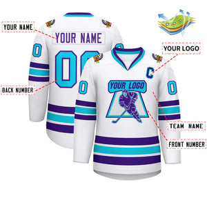 Custom White Purple-Powder Blue Classic Style Hockey Jersey