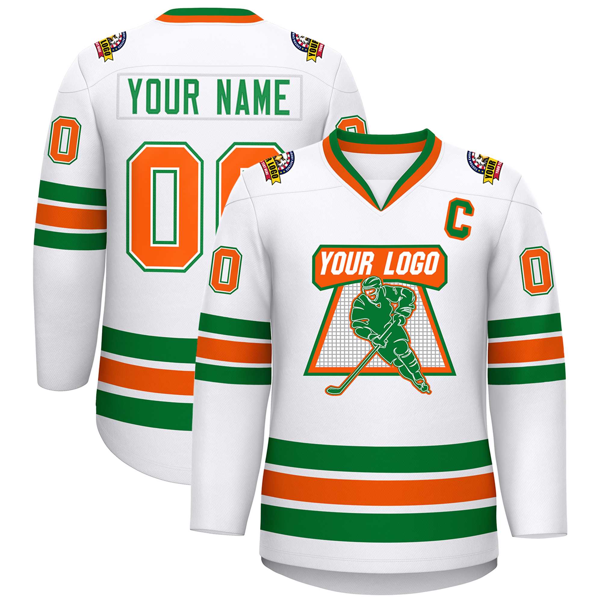 Maillot de hockey personnalisé blanc Kelly vert blanc-Orange, style classique