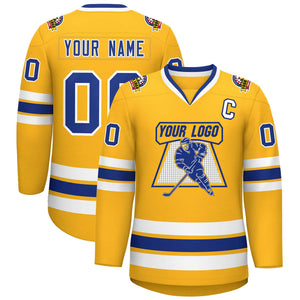 Maillot de hockey de style classique Royal-White personnalisé en or