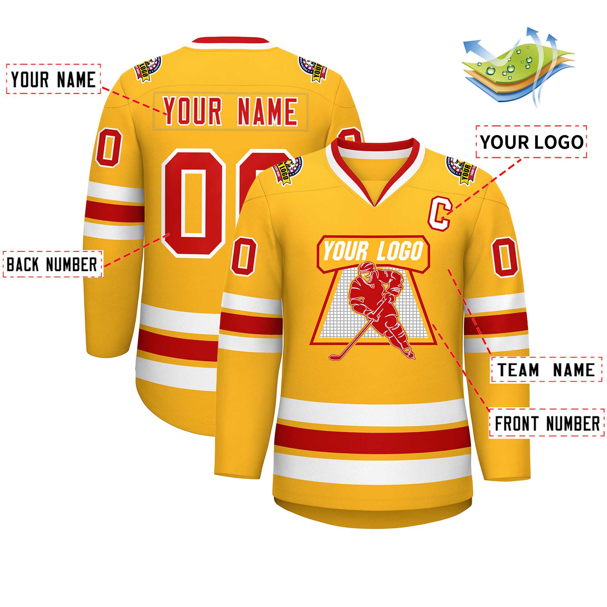 Maillot de hockey de style classique rouge-blanc personnalisé