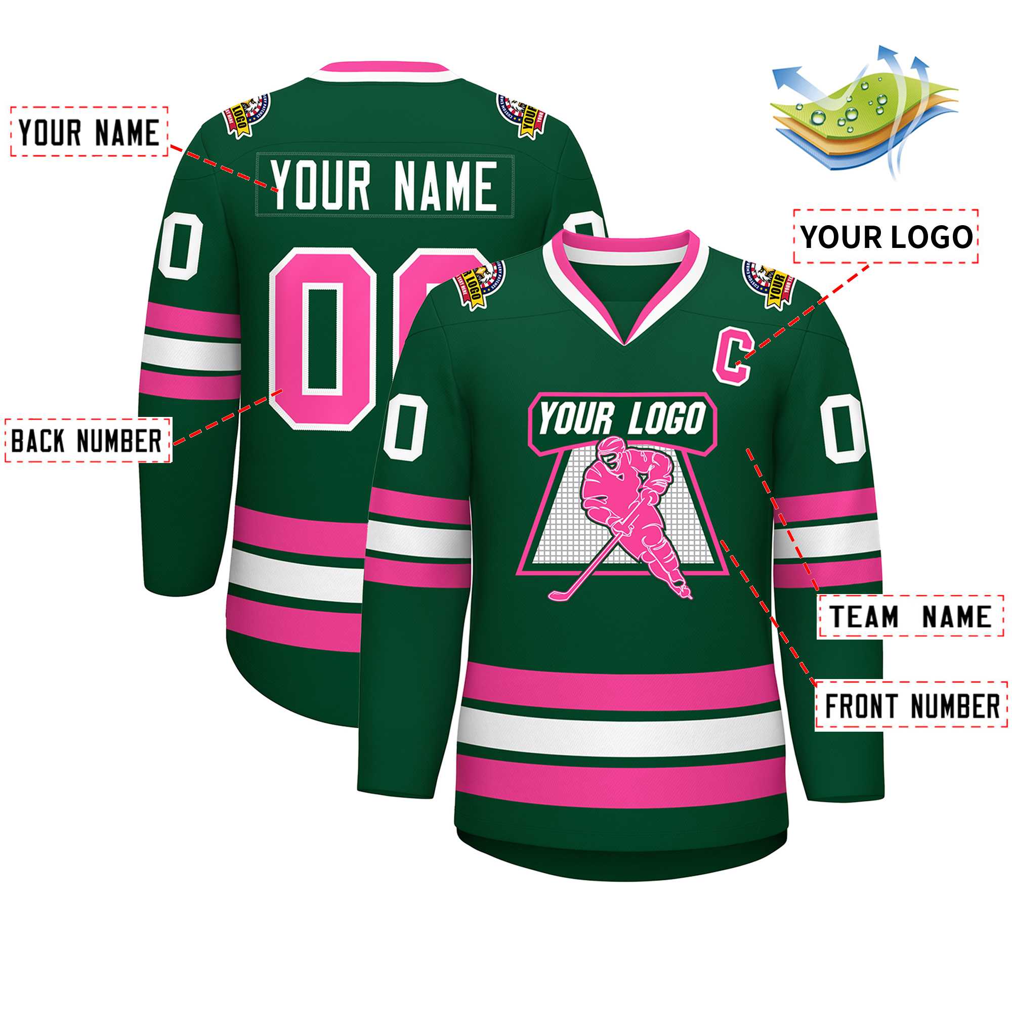 Maillot de hockey de style classique vert rose-blanc personnalisé