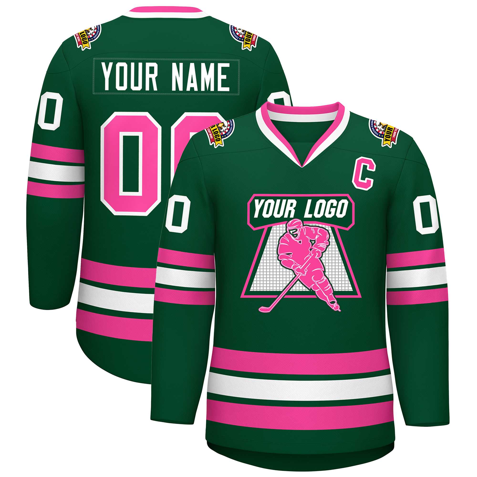 Custom Green Pink-White Classic Style Hockey Jersey