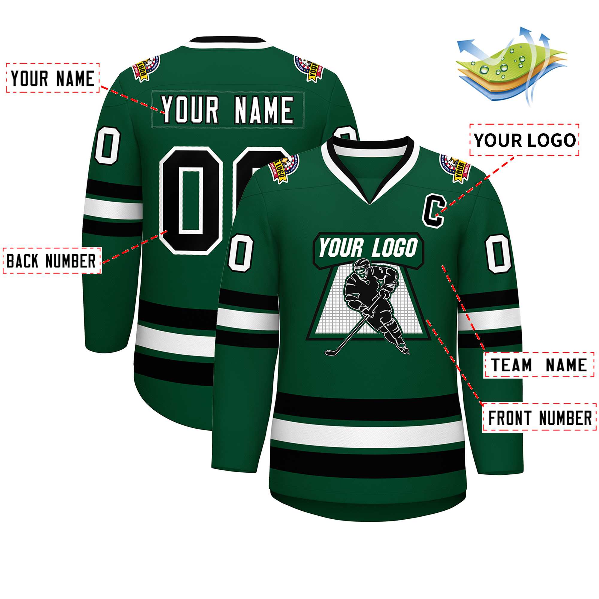 Custom Green Black-White Classic Style Hockey Jersey