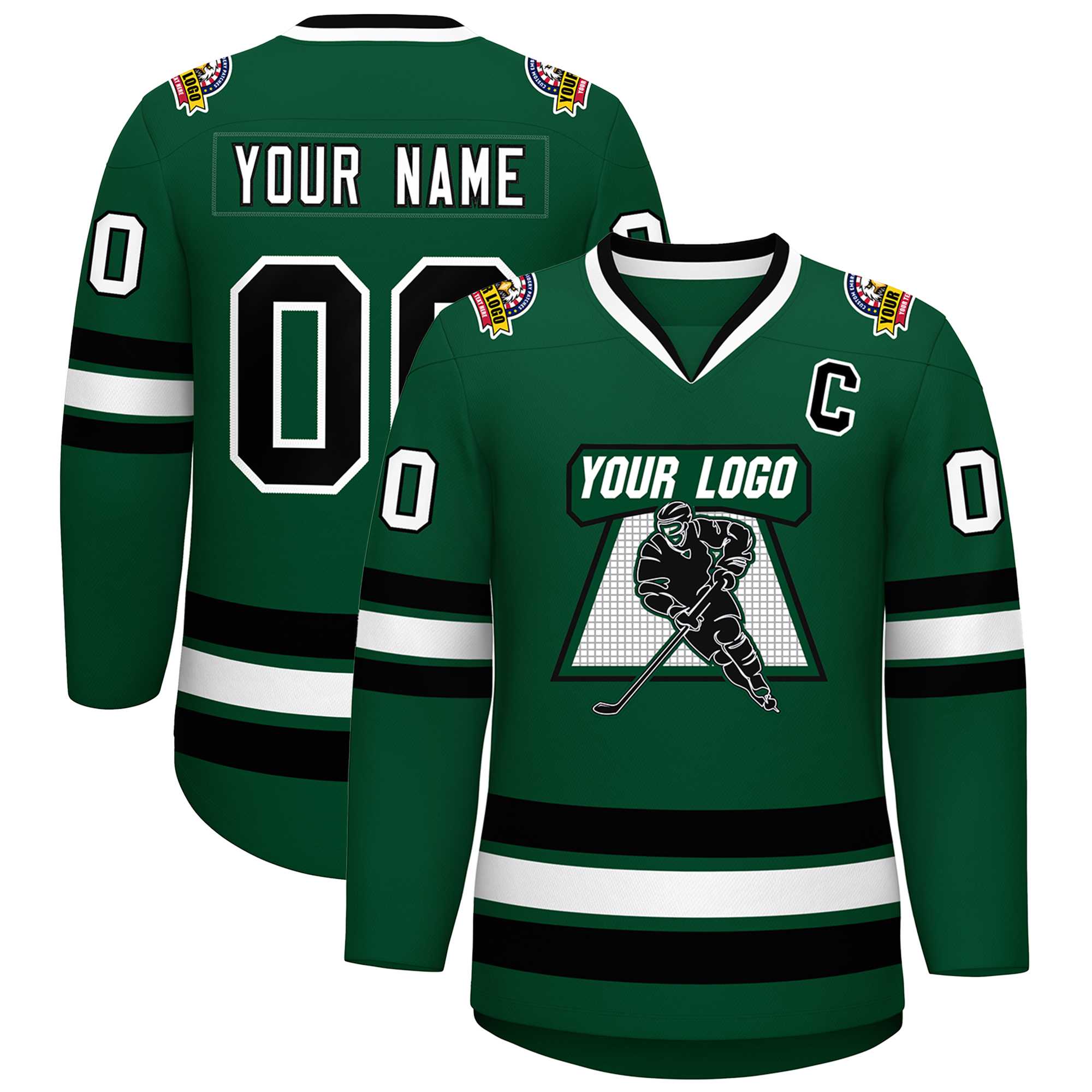 Custom Green Black-White Classic Style Hockey Jersey