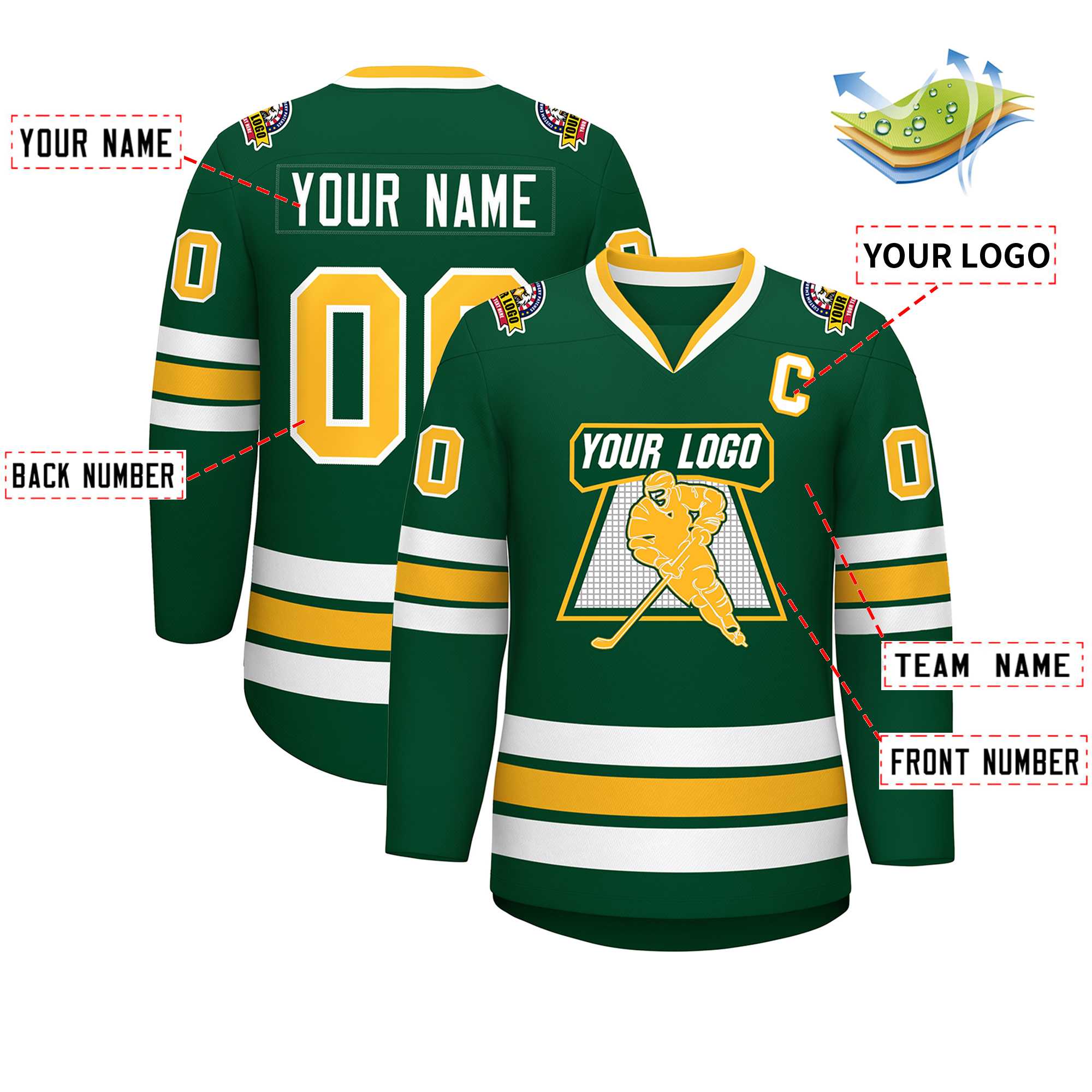 Custom Green Gold-White Classic Style Hockey Jersey