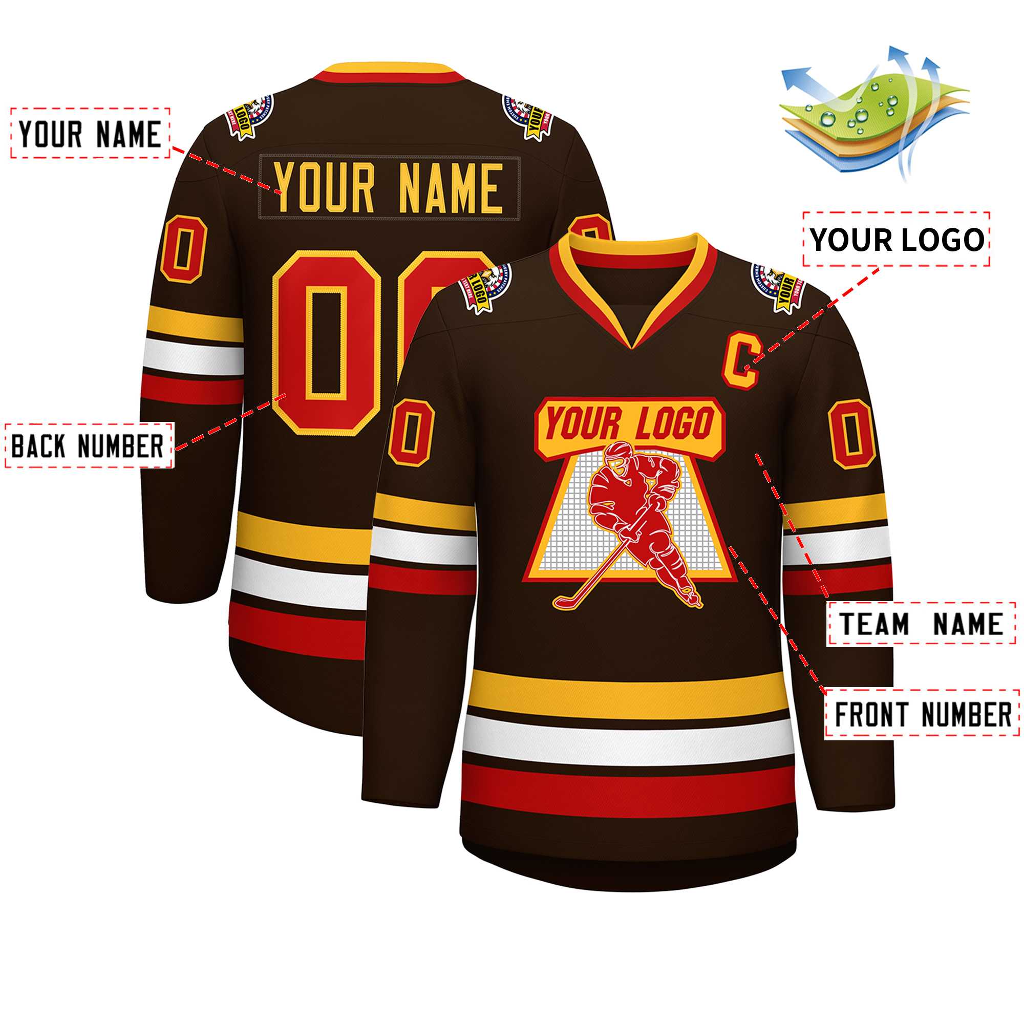 Custom Brown Red-Gold Classic Style Hockey Jersey