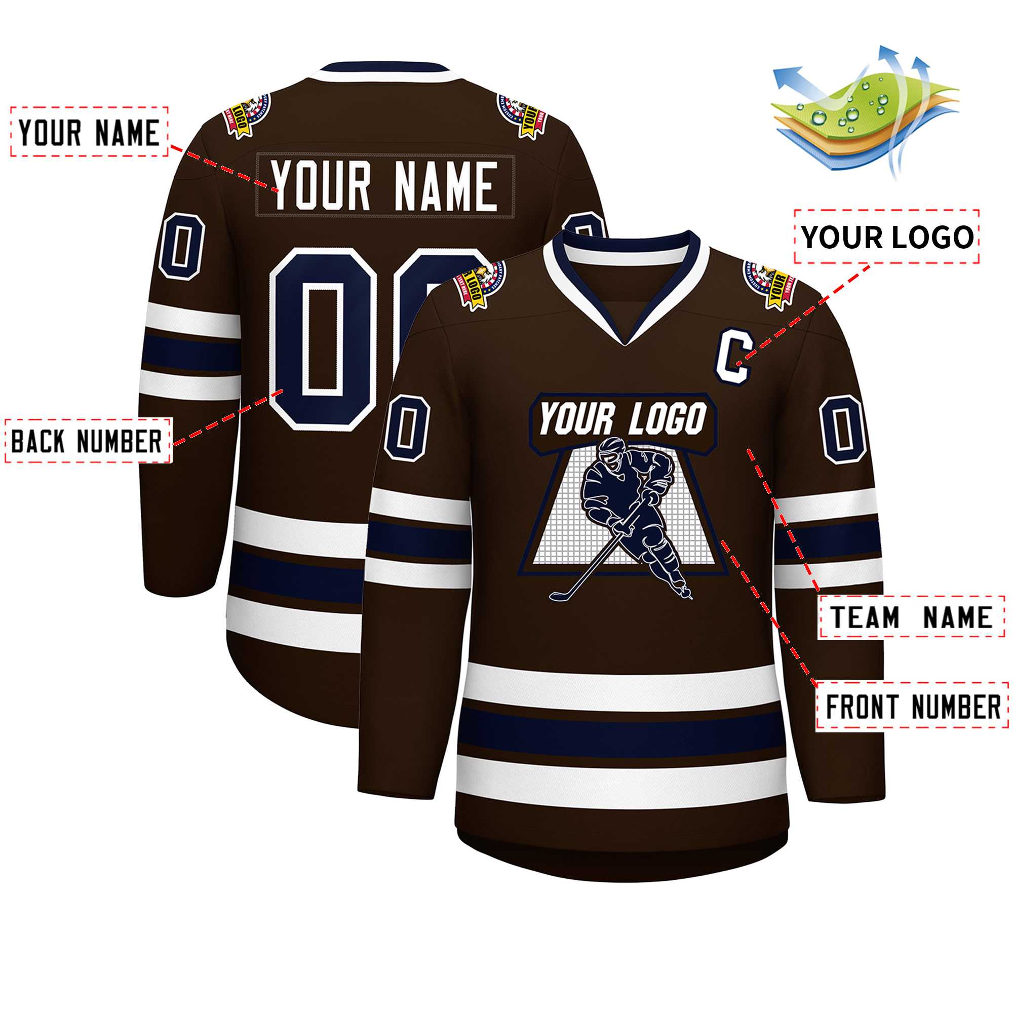 Maillot de hockey de style classique marron marine-blanc personnalisé