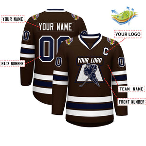 Custom Brown Navy-White Classic Style Hockey Jersey