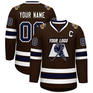 Custom Brown Navy-White Classic Style Hockey Jersey