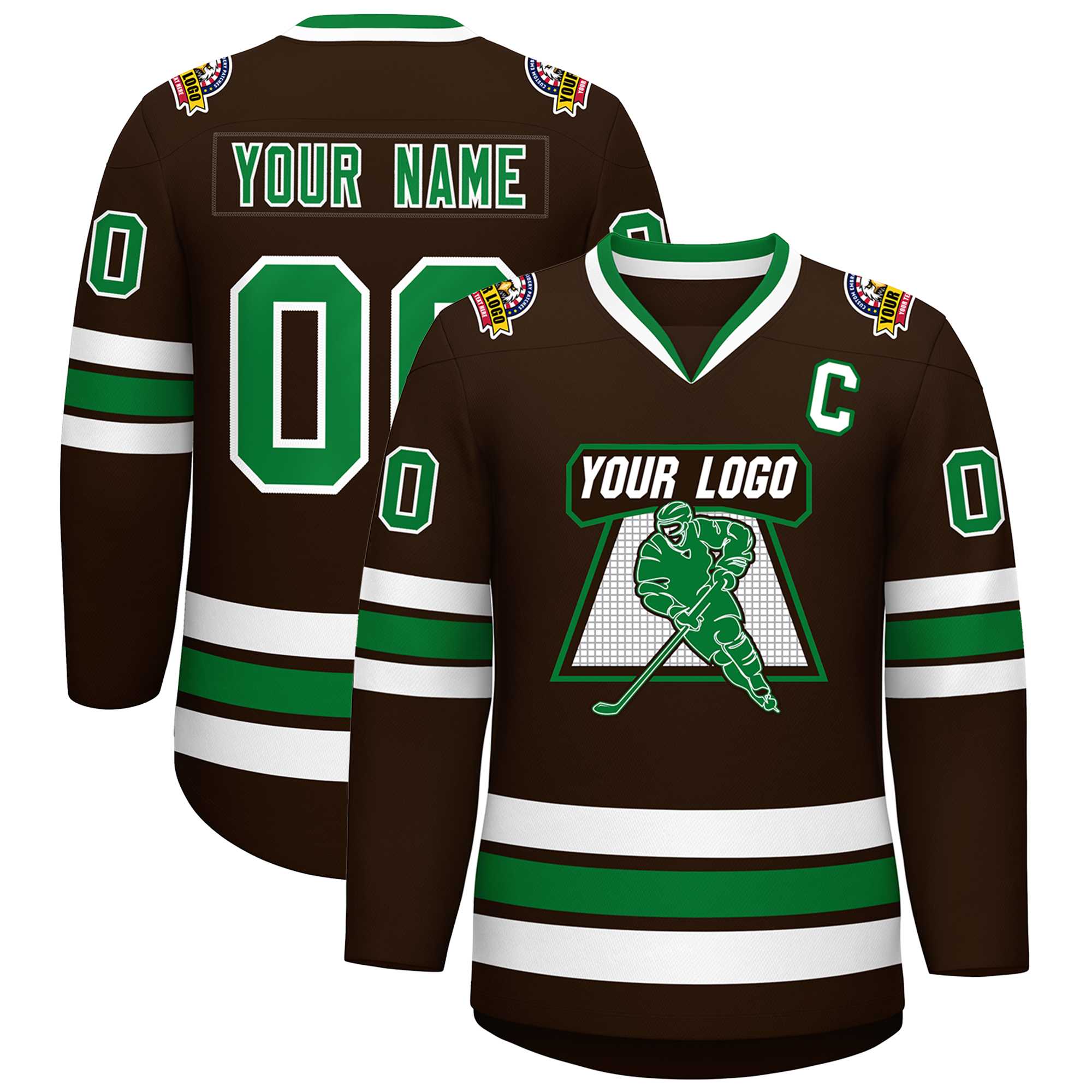 Custom Brown Kelly Green-White Classic Style Hockey Jersey