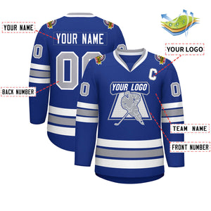 Custom Royal Gray-White Classic Style Hockey Jersey