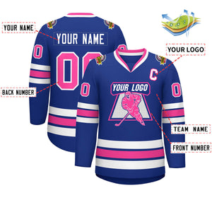 Maillot de hockey personnalisé de style classique rose-blanc royal