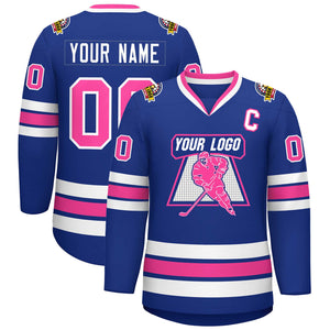 Maillot de hockey personnalisé de style classique rose-blanc royal