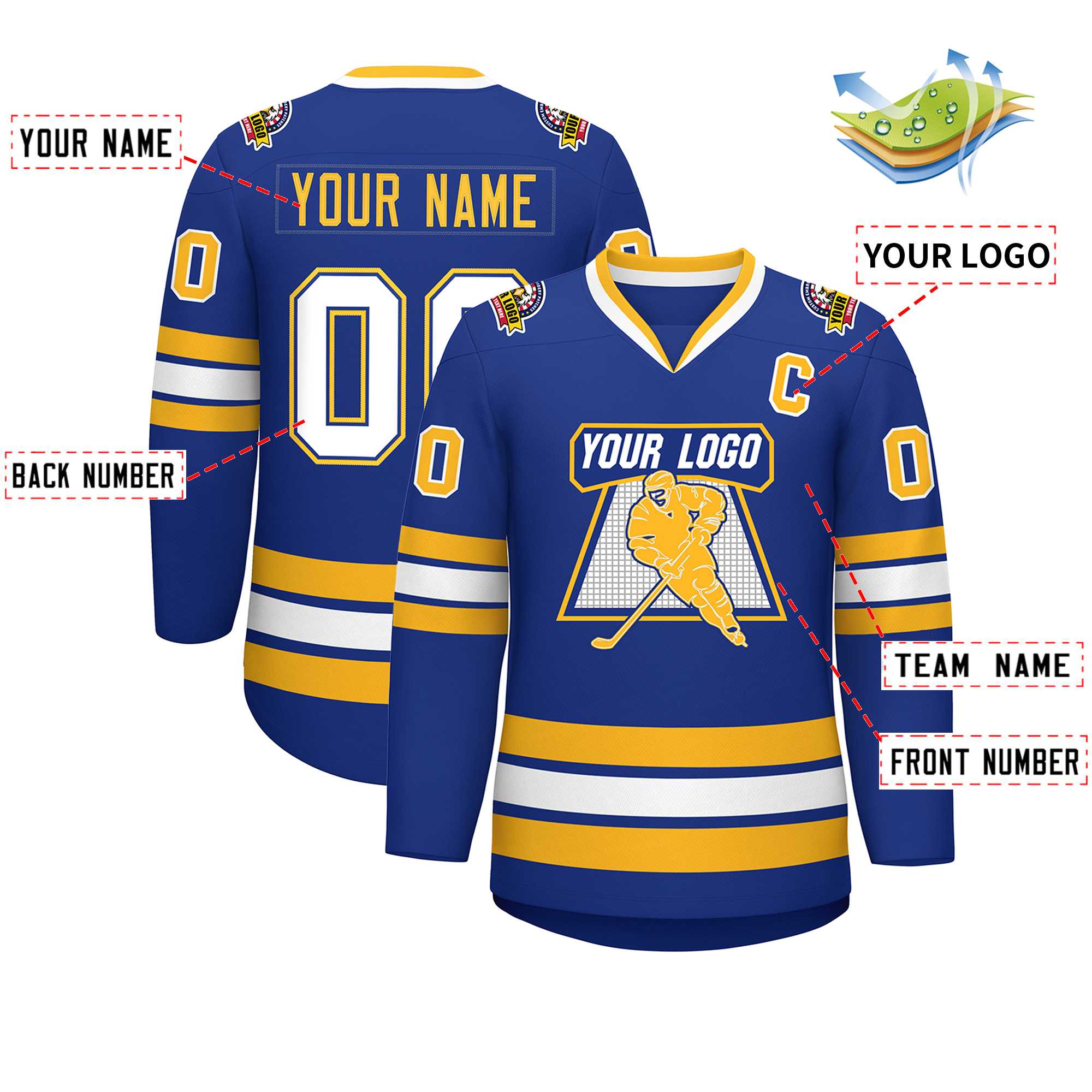 Custom Royal White Royal-Gold Classic Style Hockey Jersey