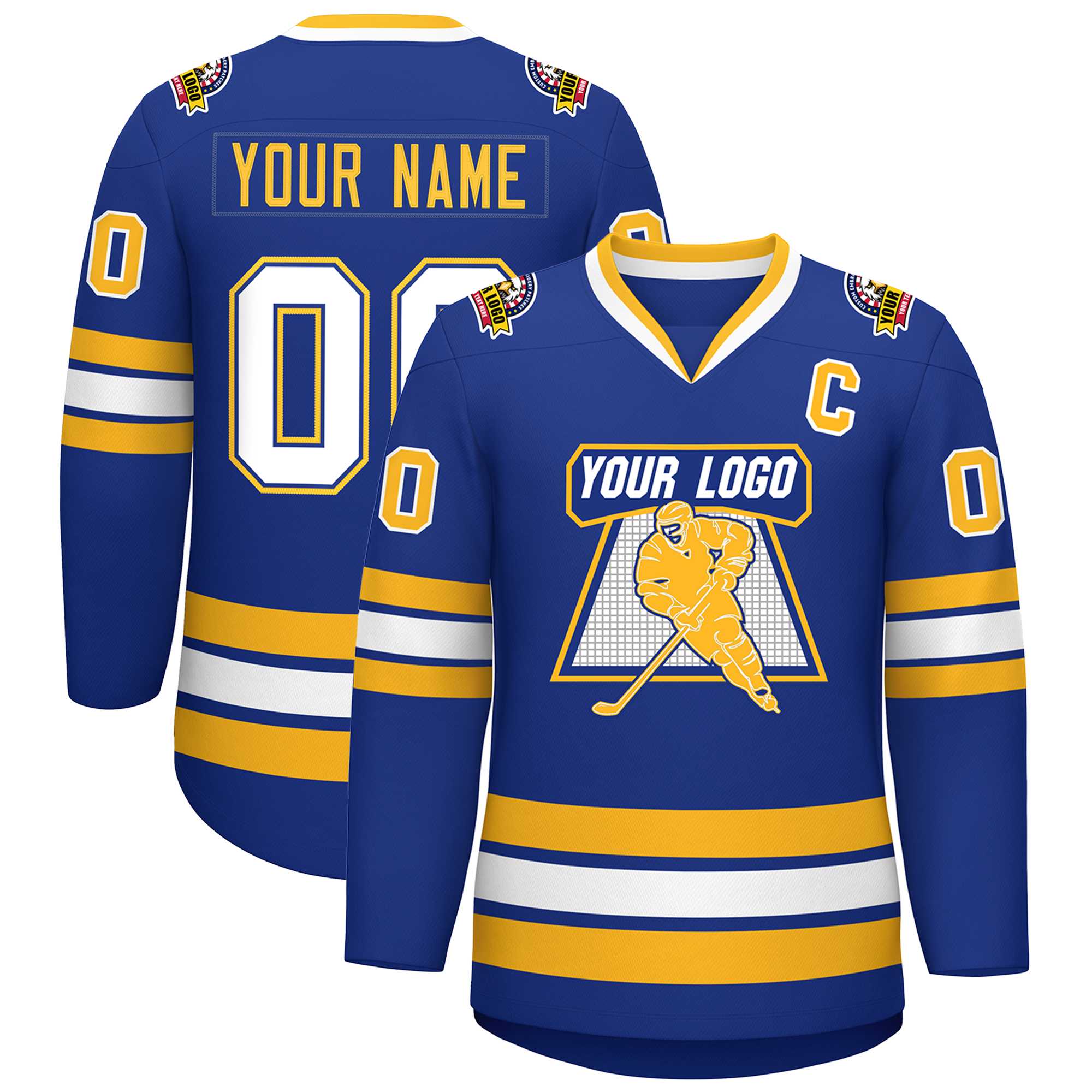 Maillot de hockey de style classique Royal White Royal-Gold personnalisé