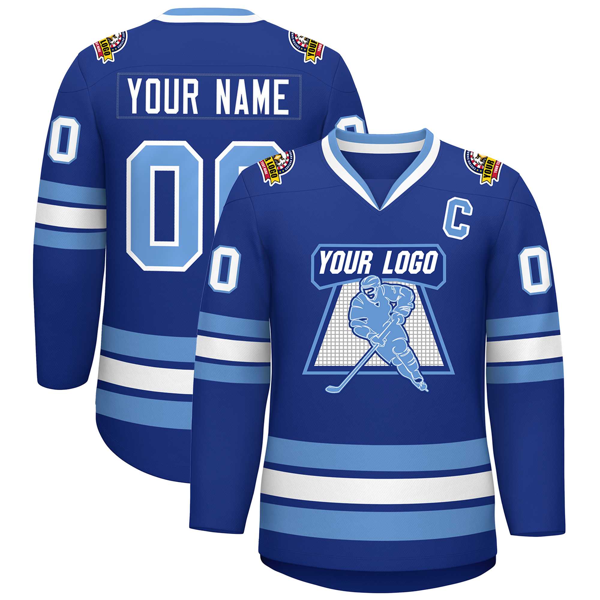 Custom Royal Light Blue-White Classic Style Hockey Jersey