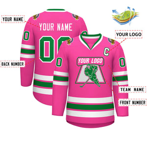 Custom Pink Kelly Green-White Classic Style Hockey Jersey