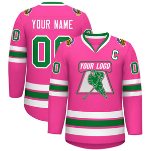 Custom Pink Kelly Green-White Classic Style Hockey Jersey