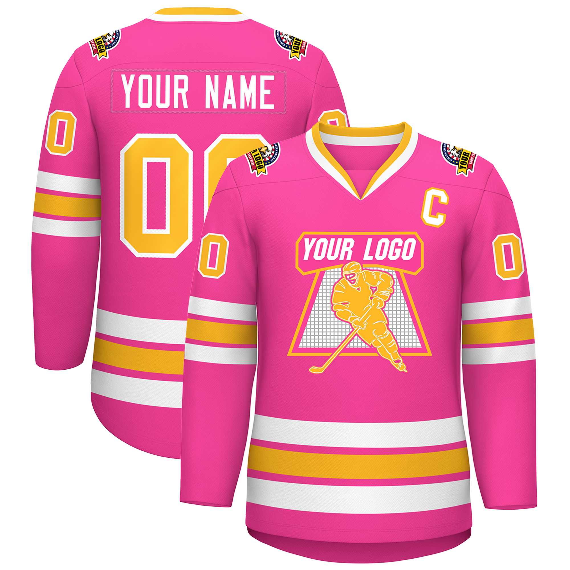 Custom Pink Gold-White Classic Style Hockey Jersey