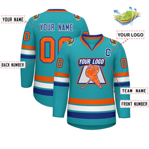 Custom Aqua Orange Royal-White Classic Style Hockey Jersey