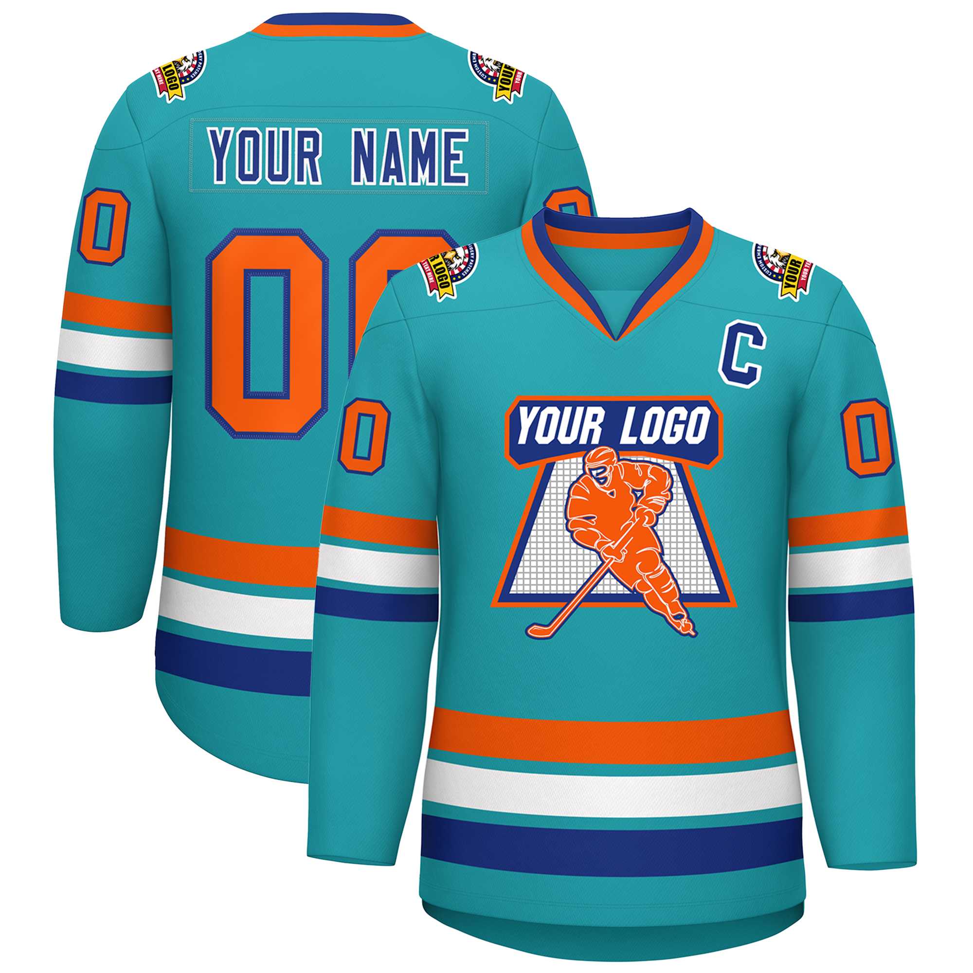 Maillot de hockey personnalisé de style classique Aqua Orange Royal-White